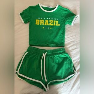 Green Brazil Cropped Top - Short Set